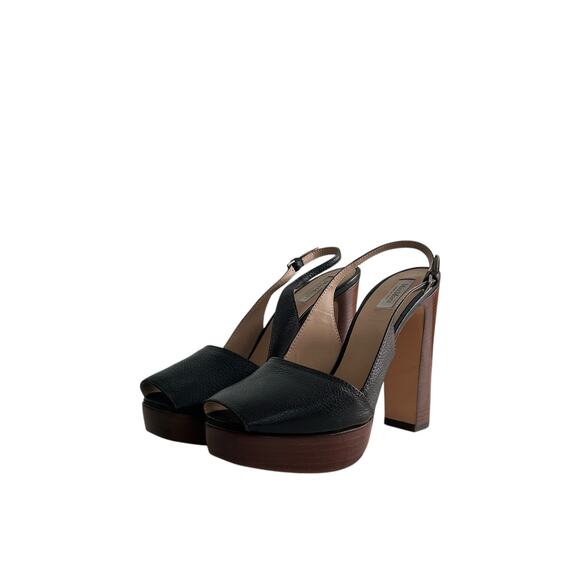 Max Mara Black Leather Platform Slingback Heels Sandals NWT Size 39 US 9 - Picture 1 of 11